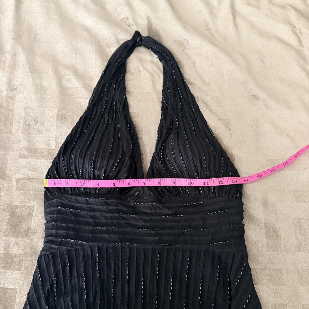 VTG Y2K Cache Tank Top Womens 8 Black Beaded Halter Camisole Chiffon Lined Party - Picture 7 of 13